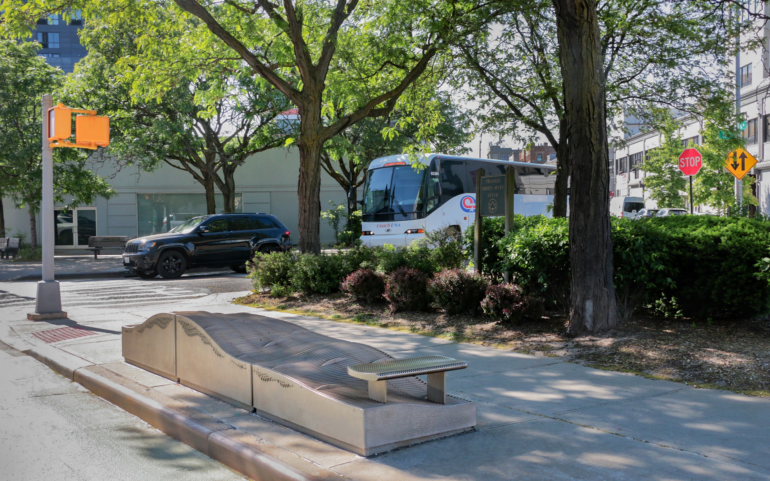 flood mitigation street furniture with bench